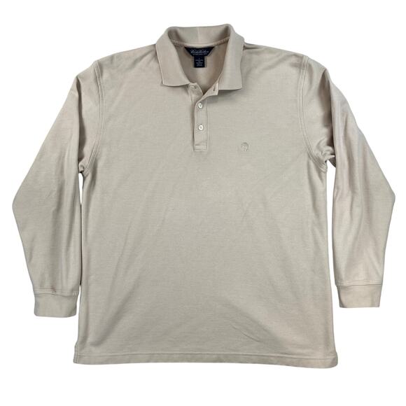 Brooks Brothers Long Sleeve Pique Knit Polo Men's L Performance Knit Cream Ivory - Picture 1 of 7